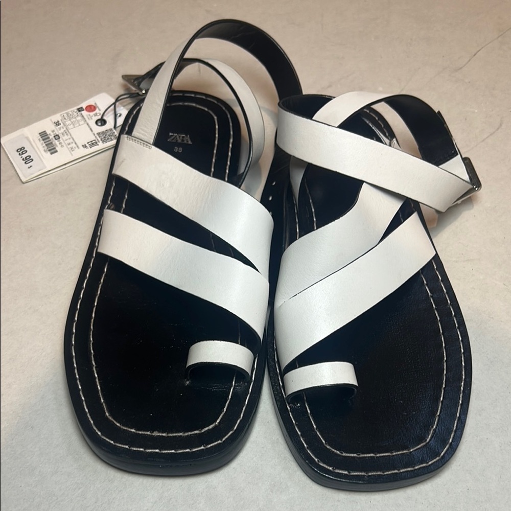 Zara Black and White Sandals with Minimalist Design